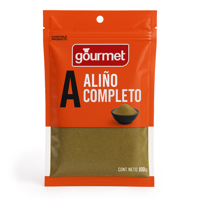 Paquete de Aliño Completo 100g de la marca Gourmet sobre fondo blanco.