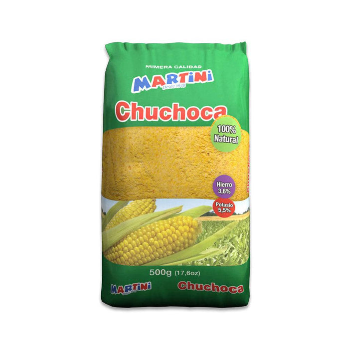 Una bolsa verde de 500 gramos de Chuchoca.