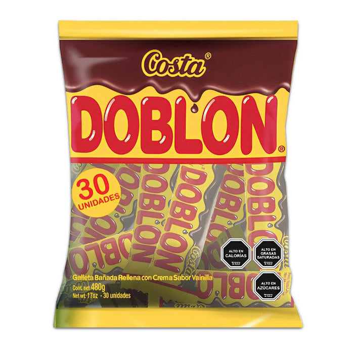 Bolsa de galletas Costa Doblón recubiertas de chocolate y rellenas de crema de vainilla, 30 unidades.
