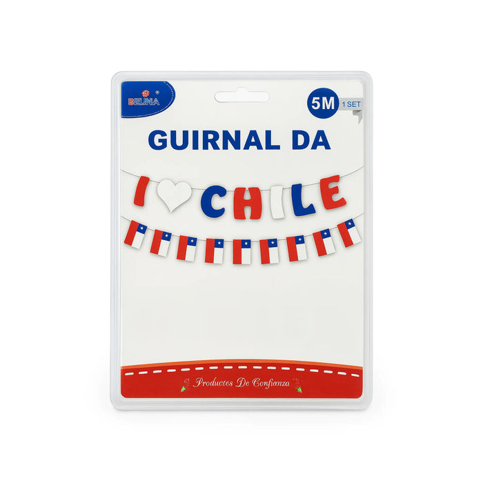 Pancarta 'I Love Chile' con los colores rojo, blanco y azul sobre fondo blanco