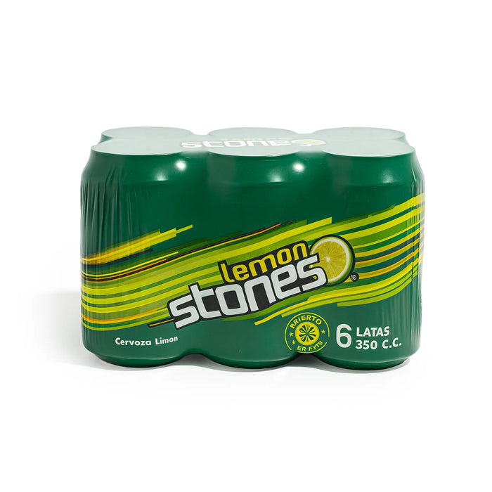 Paquete de seis cervezas Lemon Stones sobre fondo blanco