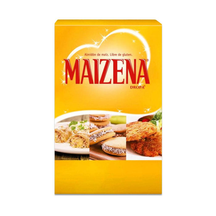 Una caja amarilla de 250 gramos con un texto en rojo que dice Maizena.