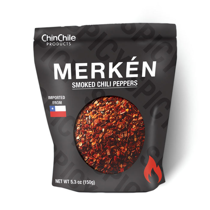 Merkén Smoked Chili Peppers by ChinChile Products - Auténtica especia chilena en una bolsa resellable de 150g (5.3 oz), con un audaz sabor ahumado hecho de chiles ahumados secados al sol.