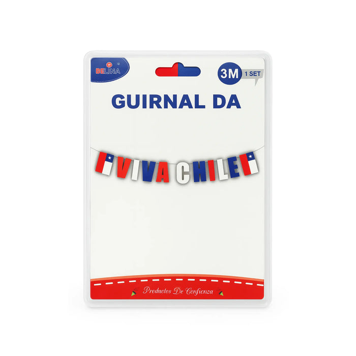 Pancarta "Viva Chile" con la marca Guurnal DA sobre fondo blanco
