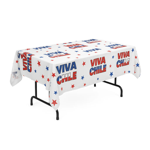 Mantel con texto "Viva Chile" sobre fondo blanco