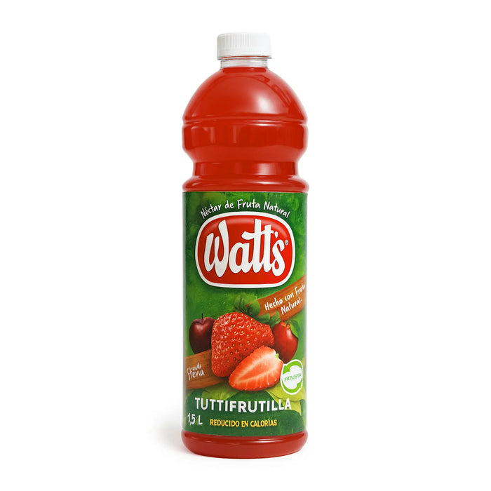 Botella de zumo de Tuttifrutilla Watts sobre fondo blanco