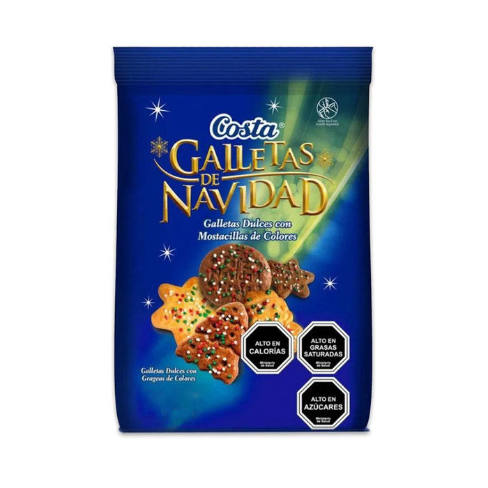 Una bolsa azul de galletas navideñas de Chile.