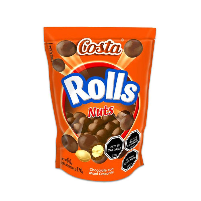 Una bolsa de color naranja brillante con la palabra Rolls en texto grande.