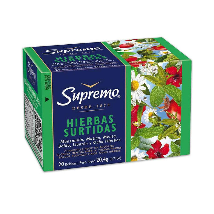 Una caja verde de 20 paquetes de té de Chile.
