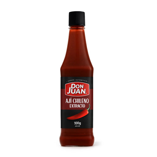 Botella de Don Juan Ají Chileno Extracto sobre fondo blanco