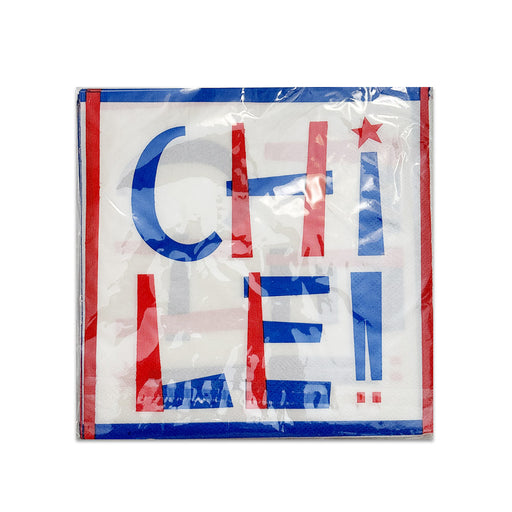 Un paquete de 20 servilletas de Chile que son rojas, blancas y azules.