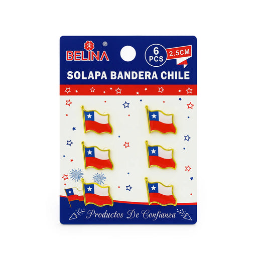 Paquete de alfileres de bandera chilena de Belina sobre fondo blanco
