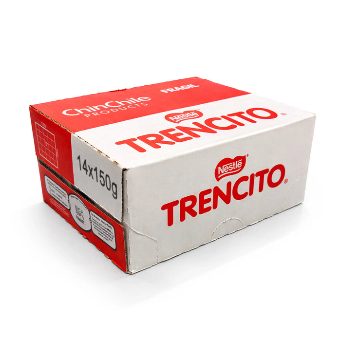 Caja de 14 unidades de Nestlé Trencito sobre fondo blanco