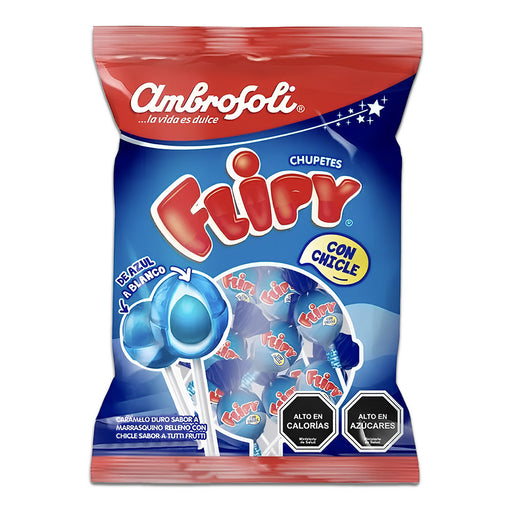 Ambrosoli Flipy Lollipops - Piruletas de azul a blanco con centro de chicle Tutti Frutti