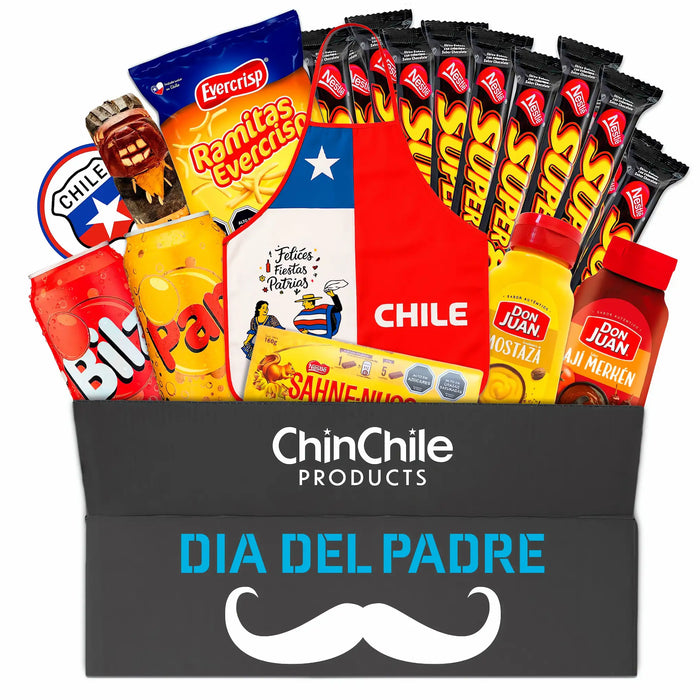 Paquete chileno para el Día del Padre con Ramitas Evercrisp, delantal, caramelos, refrescos, salsas y mucho más - Opción sabor queso.