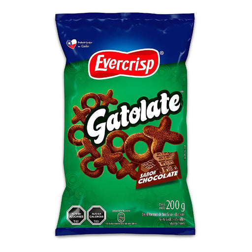 Una bolsa verde de 200 gramos de Gatolate. Un snack de chocolate inflado procedente de Chile.