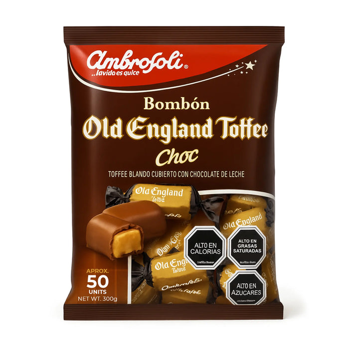 Envase de Ambrofoli Old England Toffee Choc sobre fondo blanco