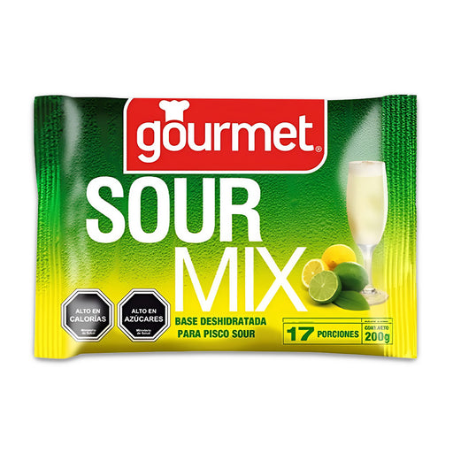 Pisco Sour Mix contenido en una bolsa verde y amarilla de 200 g.