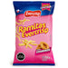 Envase de aperitivos Evercrisp Ramitas con fondo rosa y parte superior azul