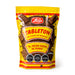 Una gran bolsa amarilla de galletas cubiertas de chocolate. La bolsa tiene un remolino de chocolate en la parte delantera con imágenes de las galletas que contiene.
