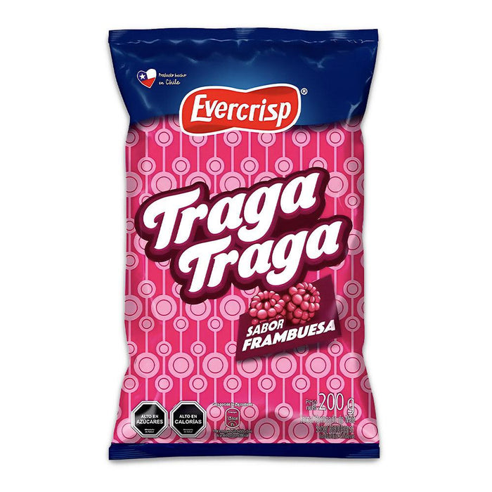 Una bolsa rosa y morada de Traga Traga.