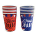 Juego de vasos de papel Viva Chile con 6 vasos rojos y 6 azules con diseños patrióticos chilenos