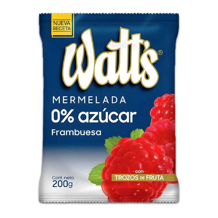 Una bolsa de Watts Mermelada de Frambuesa sin Azúcar.