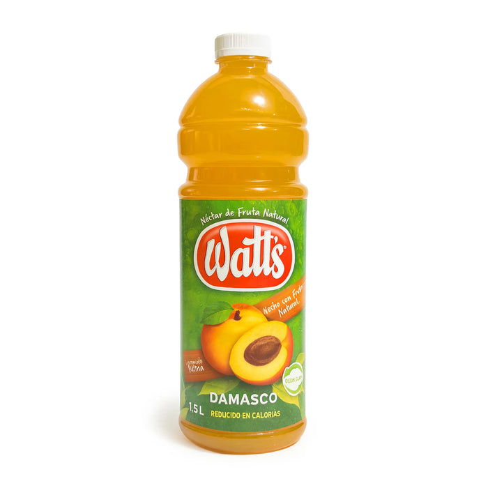 Botella de zumo de damasco Watt's sobre fondo blanco