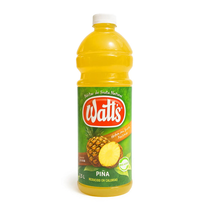 Botella de zumo de piña Watt's sobre fondo blanco