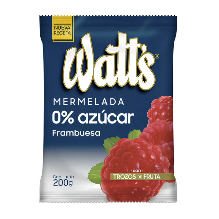 Bolsa de 200g de Mermelada Watts de Frambuesa sin Azúcar.