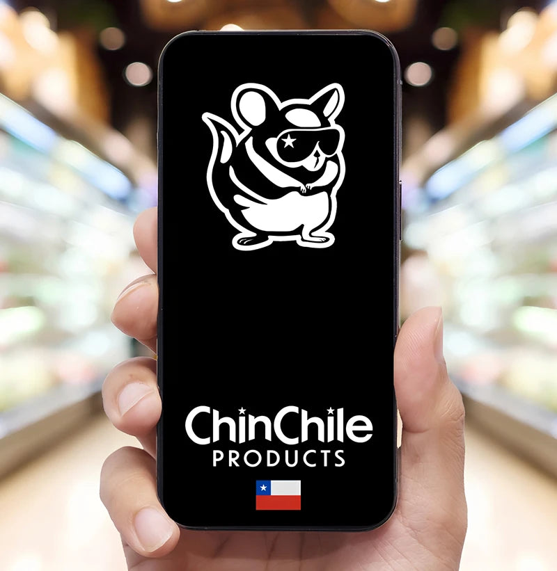 El logotipo de ChinChile Products se muestra en el teléfono en el pasillo de comestibles para una experiencia de compra móvil.