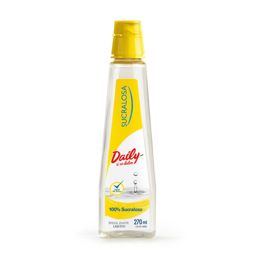 Sucralosa Daily Frasco de 270 ml con tapón amarillo sobre fondo blanco