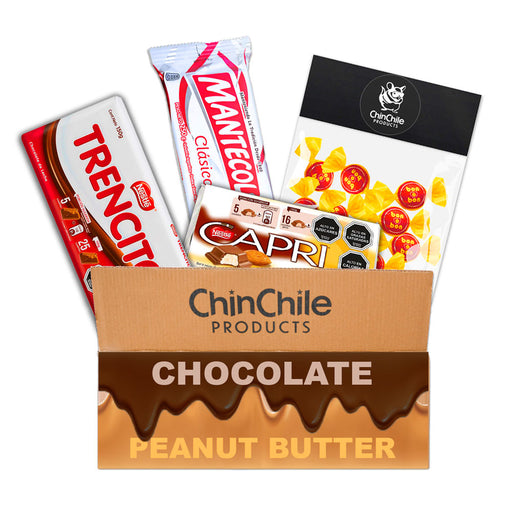 Una caja de bombones y caramelos de mantequilla de cacahuete con una tableta de chocolate con sabor a almendra.
