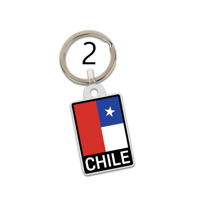 Un llavero con la bandera chilena que dice Chile.