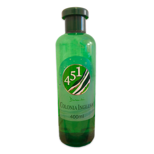 A green bottle of Colonia Inglesa 451. A fragrance imported from Chile.