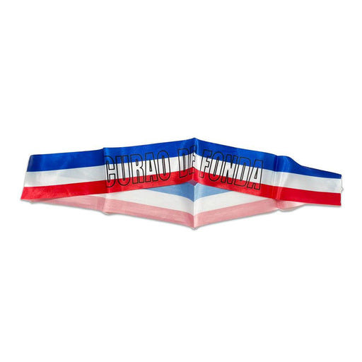 Faja de fiesta chilena de Curao de Fonda: accesorio de fiesta con rayas rojas, blancas y azules.