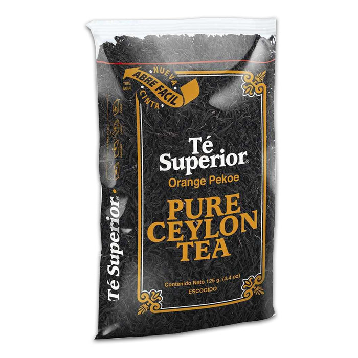 Una bolsa de 125 gramos de té puro de Ceilán. Un producto importado de Chile.