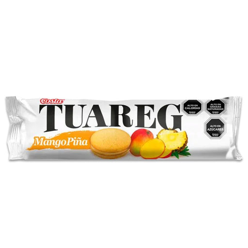 Un paquete blanco de galletas Tuareg de mango y piña.