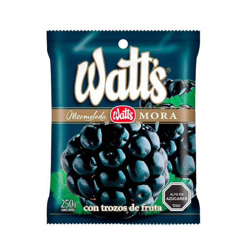 A bag of Watt's blackberry jam imported from Chile.